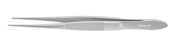 017R 4-071S Dressing Forceps with Delicate Serrations, 12.00 mm Serrated Tips, Straight, Flat Handle, Length 100 mm, Stainless Steel