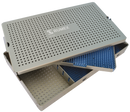 18-333 Aluminum Sterilization Tray with Silicone Mat, Double Level + Open Section, 375×220×45 mm, 14.75×8.75×1.75″