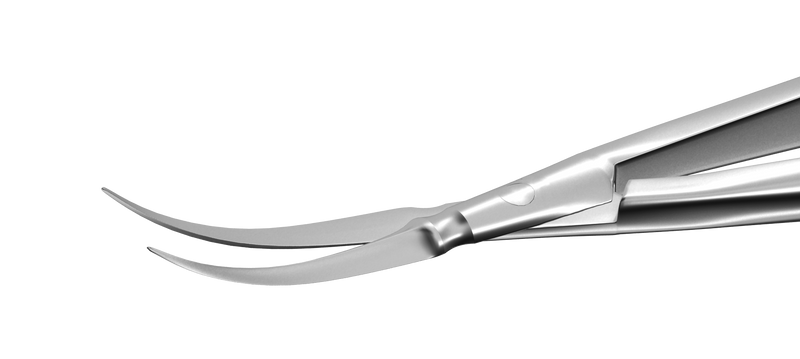 086R 11-062S McPherson-Vannas Curved Iris Scissors, Sharp Tips, 8.00 mm Blades, Round Handle, Length 85 mm, Stainless Steel