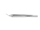 4-0395/LRS Capsulorhexis Forceps with Scale (2.50/5.00 mm), Cross-Action, for 1.50 mm Incisions, Curved Stainless Steel Jaws (8.50 mm), Short Lever (16.00 mm), Long (101 mm) Round Stainless Steel Handle, Length 120 mm