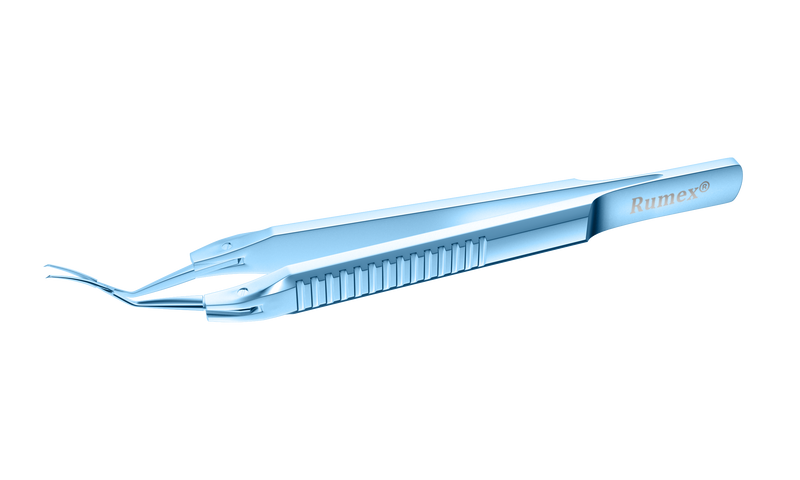 999R 4-0395T Capsulorhexis Forceps with Scale (2.50/5.00 mm), Cross-Action, for 1.50 mm Incisions, Curved Titanium Jaws (8.50 mm), Short Lever (16.00 mm), Medium (91 mm) Flat Titanium Handle, Length 110 mm