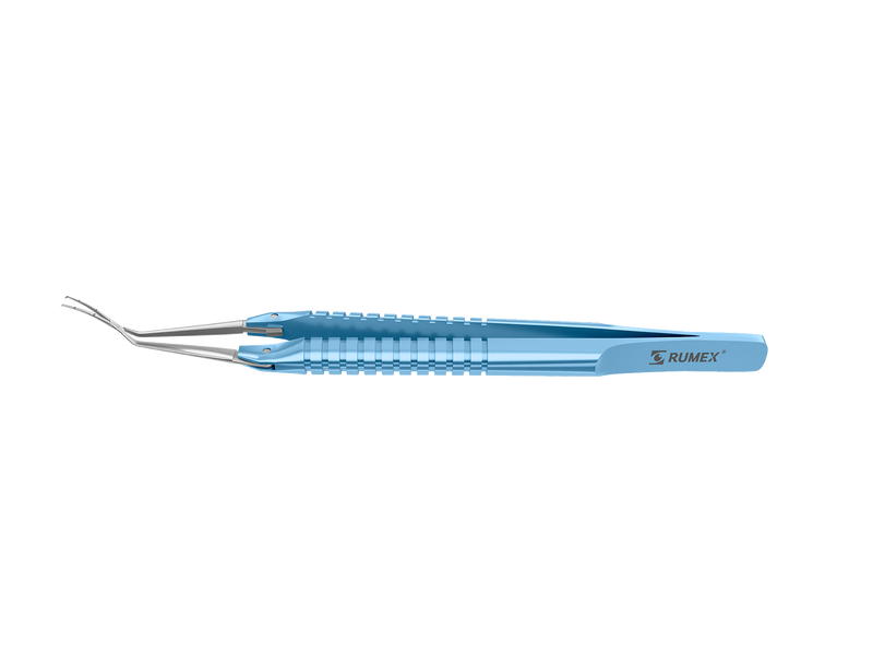 999R 4-03952/MR Capsulorhexis Forceps with Scale (2.50/5.00 mm), Cross-Action, for 1.50 mm Incisions, Curved Stainless Steel Jaws (8.50 mm), Long Lever (26.00 mm), Medium (91 mm) Round Titanium Handle, Length 120 mm