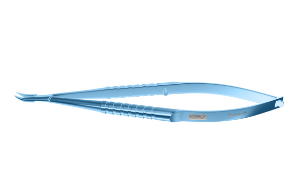 192R 8-021T Barraquer Needle Holder, 12.00 mm Fine Jaws, Curved, without Lock, Small Size, Length 100 mm, Titanium