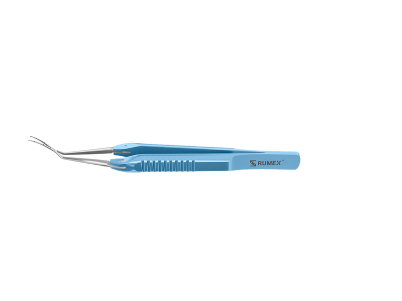 999R 4-03952/SF Capsulorhexis Forceps with Scale (2.50/5.00 mm), Cross-Action, for 1.50 mm Incisions, Curved Stainless Steel Jaws (8.50 mm), Long Lever (26.00 mm), Short (71 mm) Flat Titanium Handle, Length 100 mm