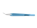 4-03952/LF Capsulorhexis Forceps with Scale (2.50/5.00 mm), Cross-Action, for 1.50 mm Incisions, Curved Stainless Steel Jaws (8.50 mm), Long Lever (26.00 mm), Long (101 mm) Flat Titanium Handle, Length 130 mm