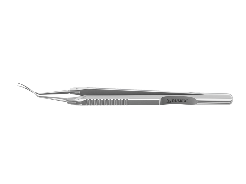 999R 4-03952/LFS Capsulorhexis Forceps with Scale (2.50/5.00 mm), Cross-Action, for 1.50 mm Incisions, Curved Stainless Steel Jaws (8.50 mm), Long Lever (26.00 mm), Long (101 mm) Flat Stainless Steel Handle, Length 130 mm