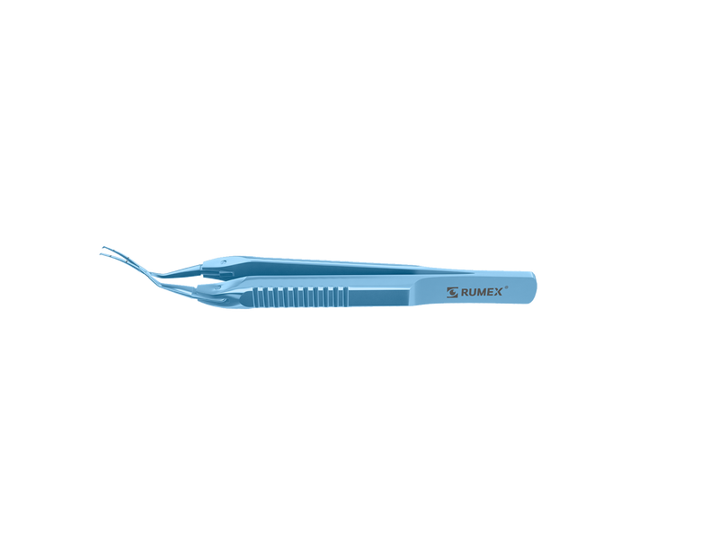 999R 4-0395/SFT Capsulorhexis Forceps with Scale (2.50/5.00 mm), Cross-Action, for 1.50 mm Incisions, Curved Titanium Jaws (8.50 mm), Short Lever (16.00 mm), Short (71 mm) Flat Titanium Handle, Length 90 mm