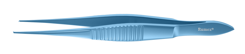 715R 4-138T Elsching Superior Rectus Forceps, 1x2 teeth, 0.50 mm, Straight Shafts, Flat Serrated Handle, Length 108 mm, Titanium