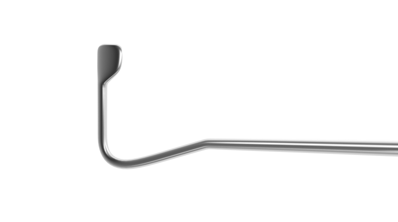 398R 5-0401 Jameson Muscle Hook, 1.50 mm Bulbous Tip, 8.00 mm Flat Hook, Length 128 mm, Flat Titanium Handle