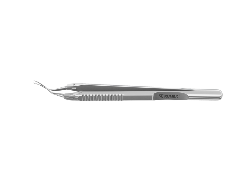 999R 4-0395/LFS Capsulorhexis Forceps with Scale (2.50/5.00 mm), Cross-Action, for 1.50 mm Incisions, Curved Stainless Steel Jaws (8.50 mm), Short Lever (16.00 mm), Long (101 mm) Flat Stainless Steel Handle, Length 120 mm
