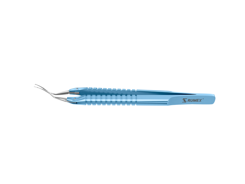 750R 4-0394 Capsulorhexis Forceps with Scale (2.50/5.00 mm), Cross-Action, for 1.50 mm Incisions, Curved Stainless Steel Jaws (8.50 mm), Short Lever (16.00 mm), Medium (91 mm) Round Titanium Handle, Length 110 mm