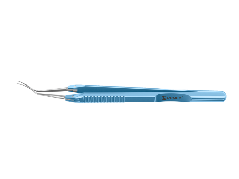 999R 4-03952/LF Capsulorhexis Forceps with Scale (2.50/5.00 mm), Cross-Action, for 1.50 mm Incisions, Curved Stainless Steel Jaws (8.50 mm), Long Lever (26.00 mm), Long (101 mm) Flat Titanium Handle, Length 130 mm