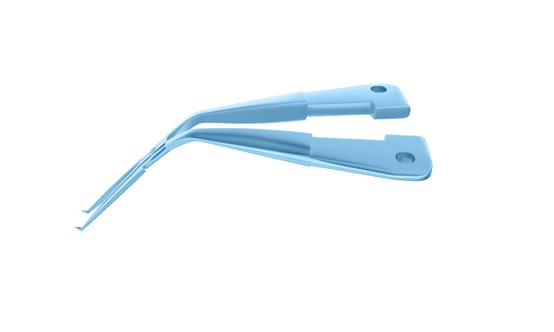 999R 4-0396/LFT Capsulorhexis Forceps with Scale (2.50/5.00 mm), Cross-Action, for 1.50 mm Incisions, Straight Titanium Jaws (8.50 mm), Short Lever (16.00 mm), Long (101 mm) Flat Titanium Handle, Length 120 mm