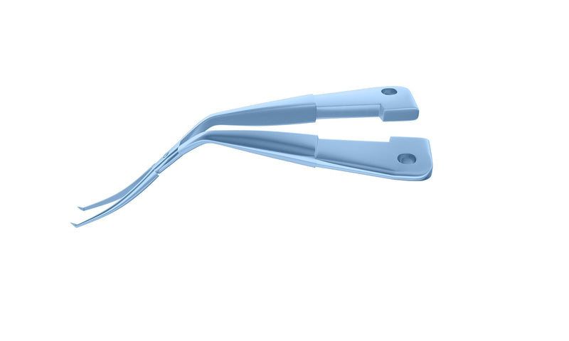 999R 4-0395/LRT Capsulorhexis Forceps with Scale (2.50/5.00 mm), Cross-Action, for 1.50 mm Incisions, Curved Titanium Jaws (8.50 mm), Short Lever (16.00 mm), Long (101 mm) Round Titanium Handle, Length 120 mm